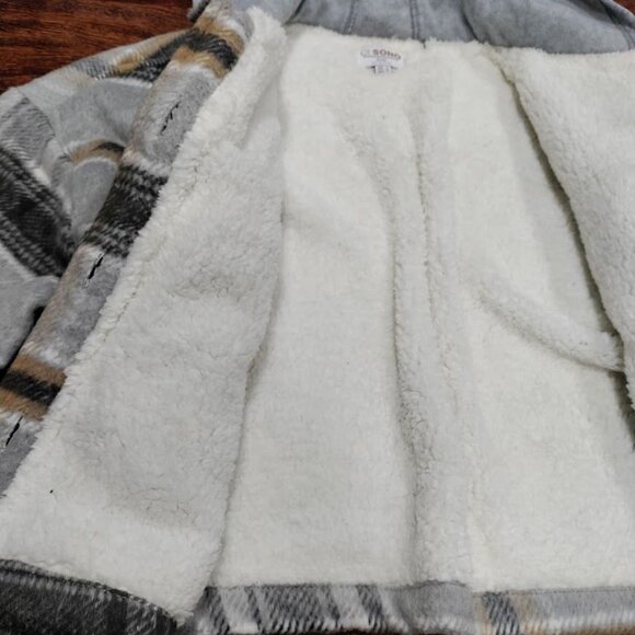 Ci Sono Plaid Hooded Cropped Jacket Sherpa Lined Flannel Jacket Women's M - Picture 9 of 11